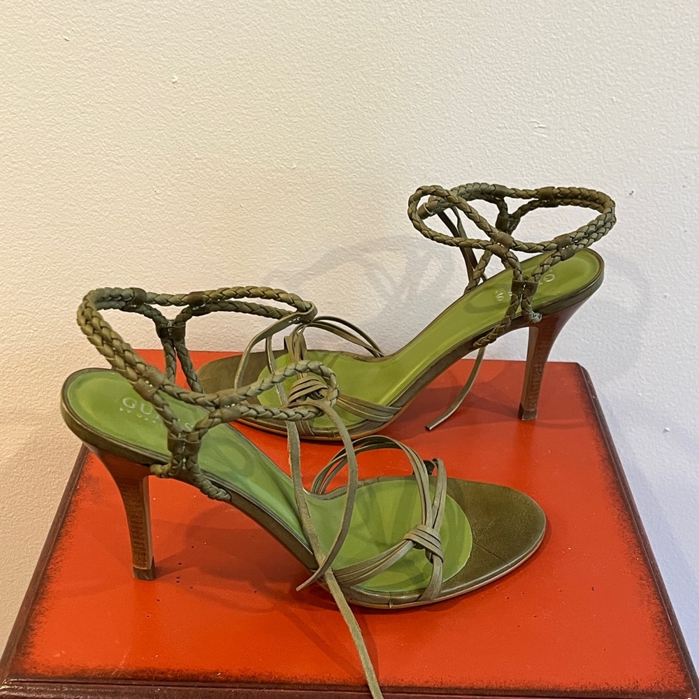 Guess by Marciano green strap heels.